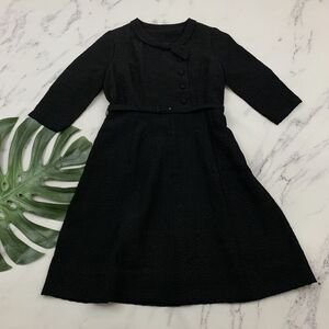 Caldwell Casuals Vintage 60s Dress Size S/M Black Bow Collar Fit Flare Belted